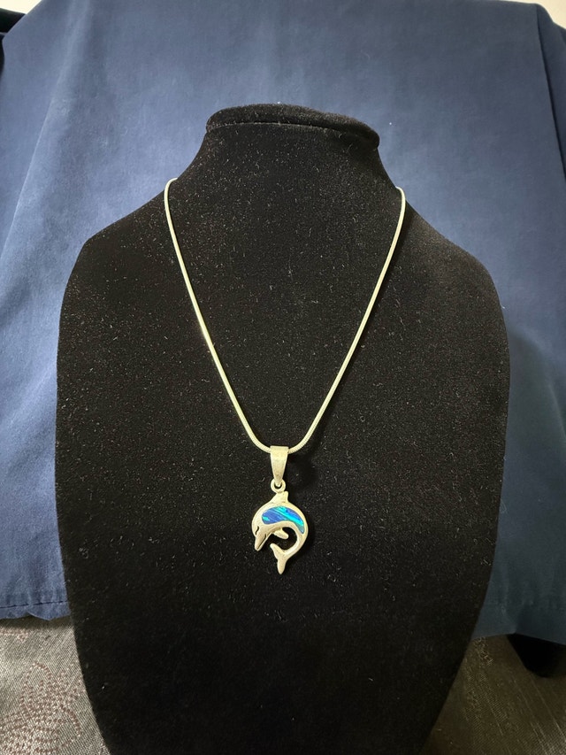 Sterling Opal Dolphin Pendant & Silver Chain