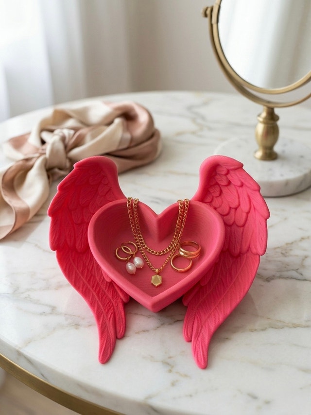 Handmade 3D printed angel wings heart