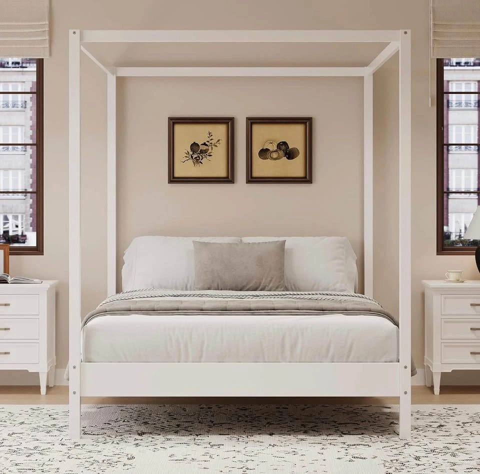 White Wood Queen Canopy Bed Frame - photo 3