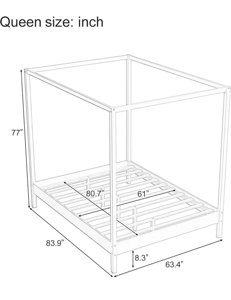 White Wood Queen Canopy Bed Frame - photo 4
