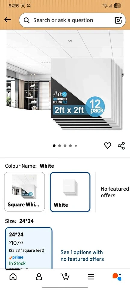 Art3d 12-Pack Smooth Drop Ceiling Tile 2x2 ft Off White PVC