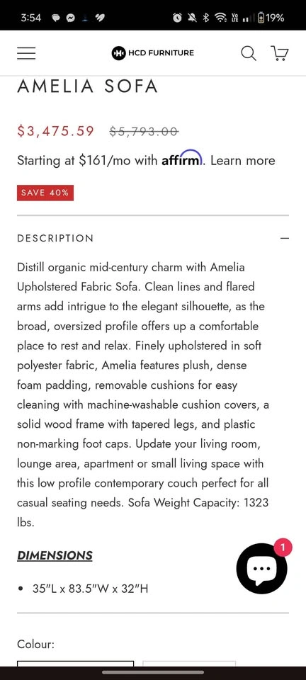 Beautiful teal Amelia sofa couch - photo 2