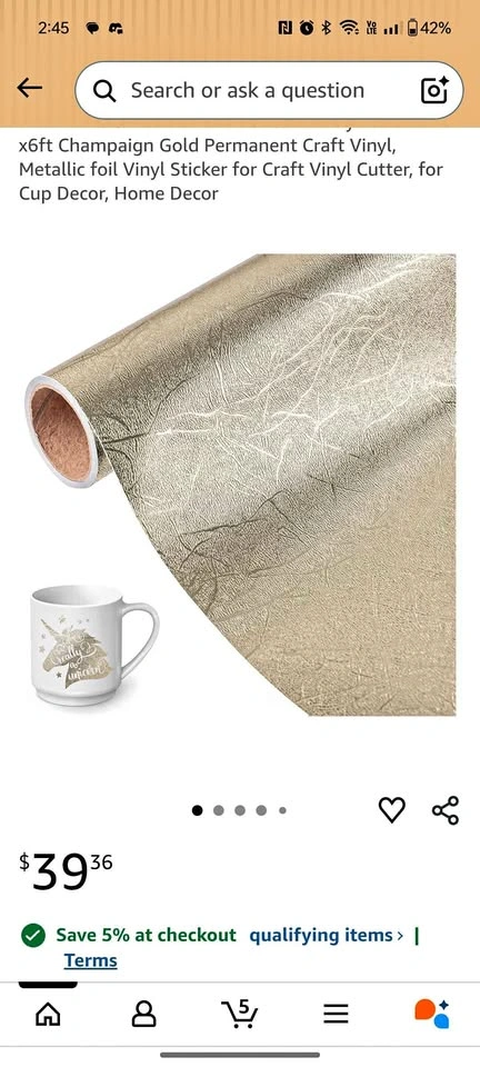 Champagne Gold Foil Crafting Paper for Cricut