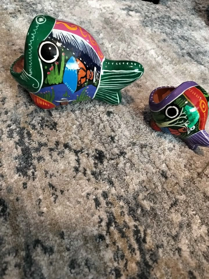 Vintage Mexican Hand Painted Fish Figurines Jewelry Holders - photo 2