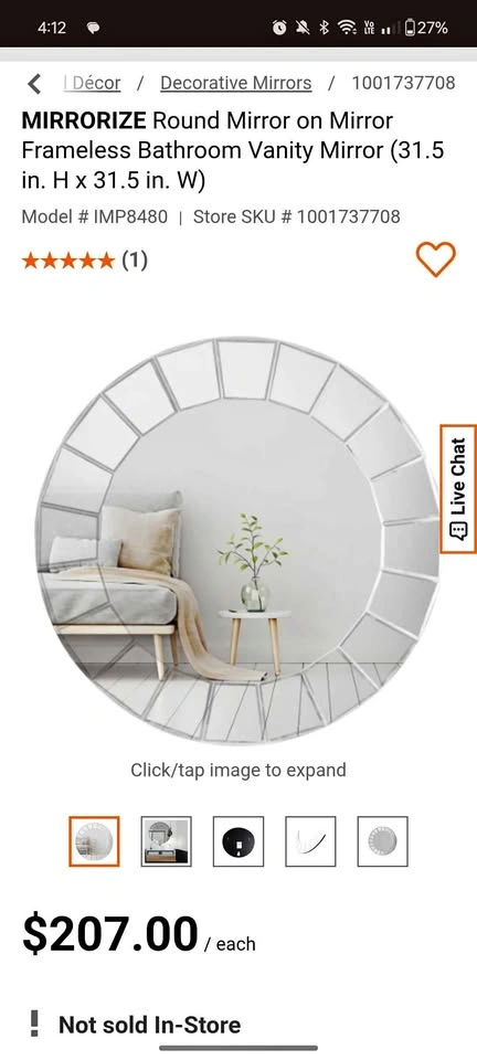 29.5" Round Frameless Vanity Mirror