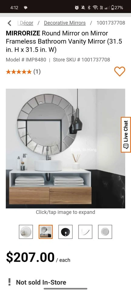 29.5" Round Frameless Vanity Mirror - photo 2