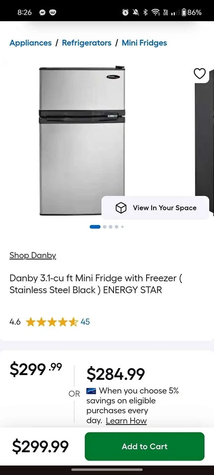 Perfect condition Danby mini fridge with freezer