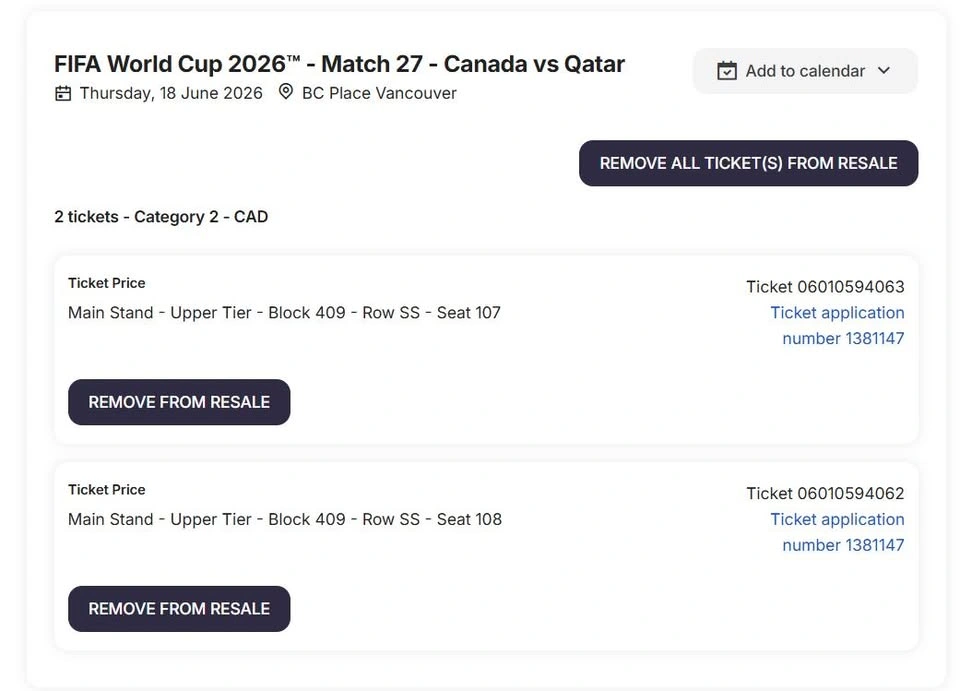 Vancouver FIFA Tickets - Group Stage Games - photo 2