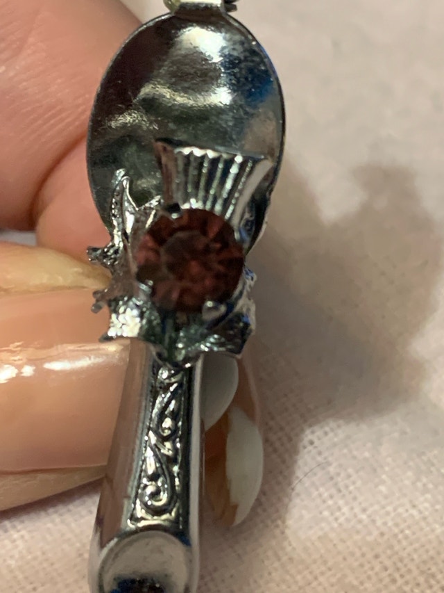 Vintage Scottish Thistle Brooch - Dark Red Gem