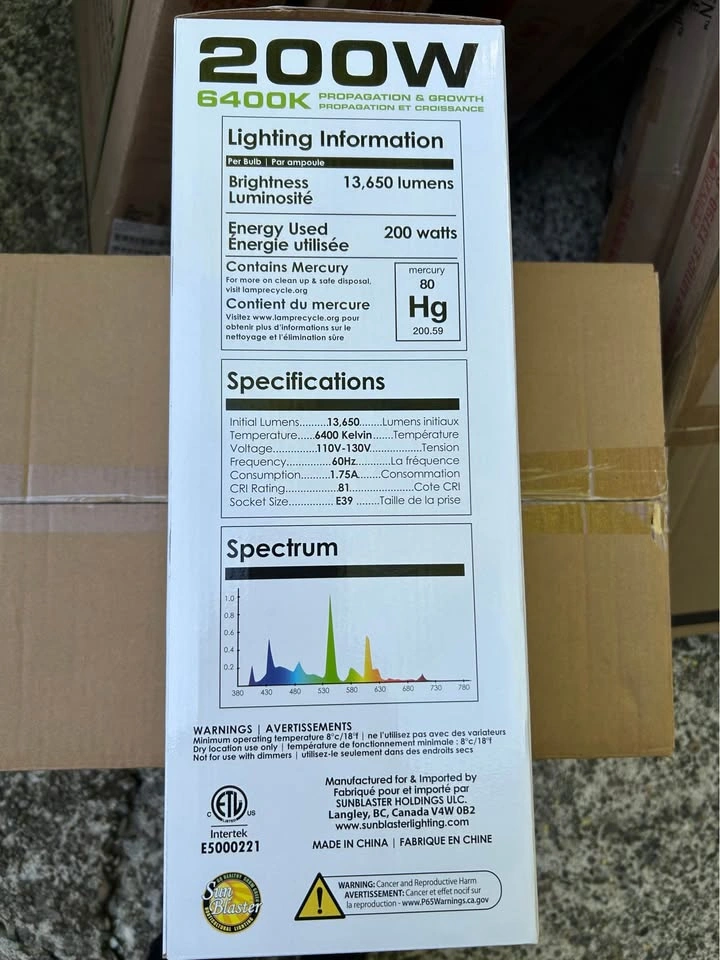 Sun Blaster 200W 6400K Grow Light Bulbs - $10 ea / 6 for $50 - photo 3