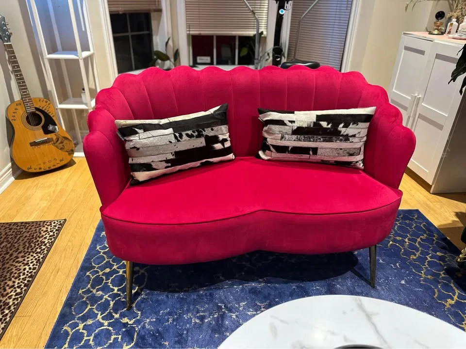 Modern Velvet Loveseat Sofa – Hot Pink – Excellent Cond. image indicator(10)