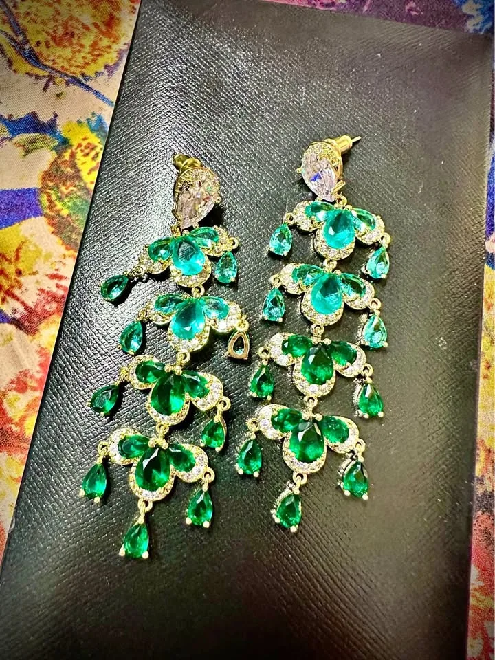 Emerald Crystal Chandelier Earrings thumbnail