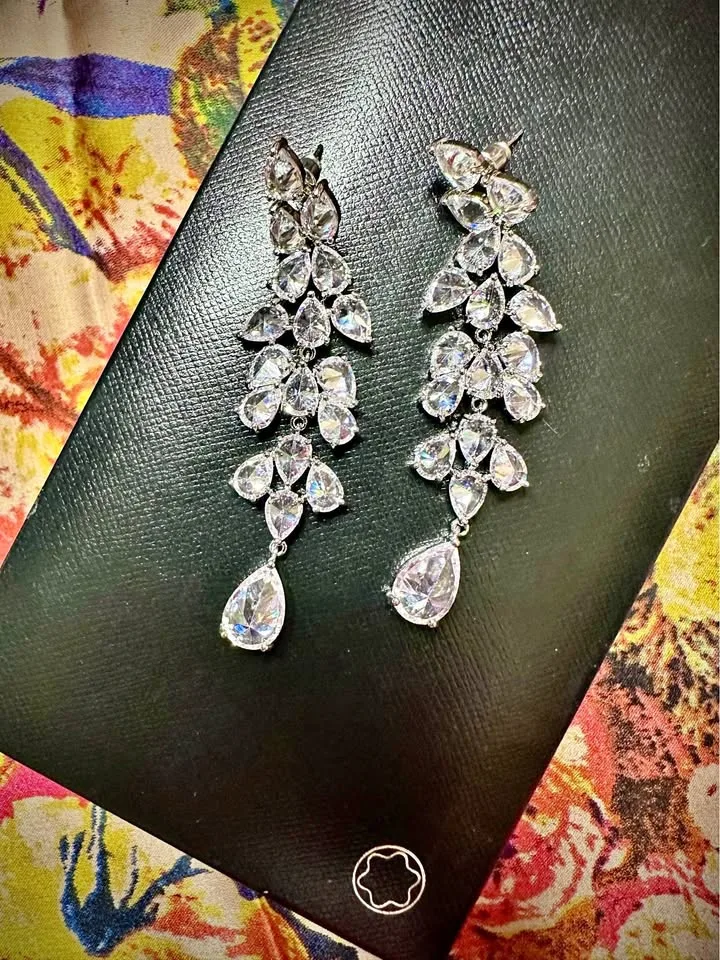 Elegant White Crystal Drop Earrings thumbnail