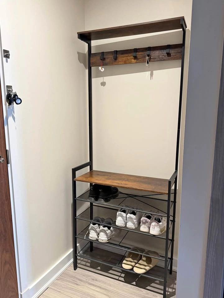 Entryway Hall Tree w/ Shoe Rack & Hooks – Rustic Wood Industrial