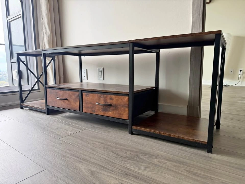 63” Industrial TV Stand / Media Console – Rustic Wood + Drawers