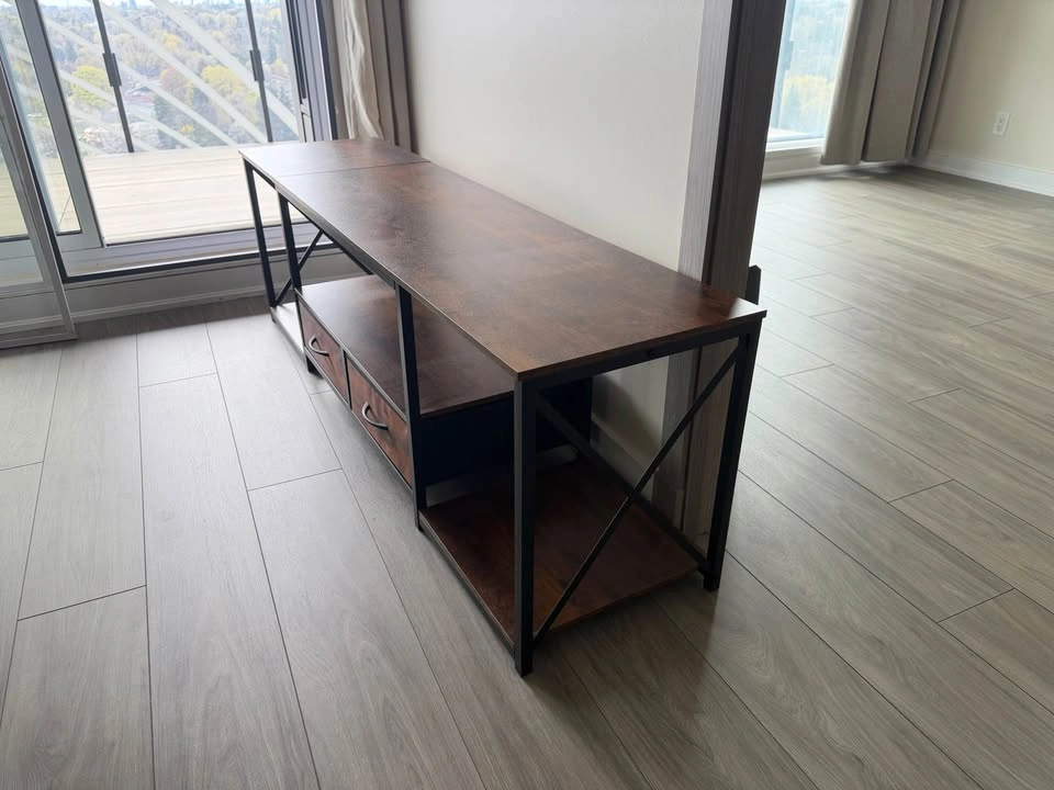 63” Industrial TV Stand / Media Console – Rustic Wood + Drawers - photo 2