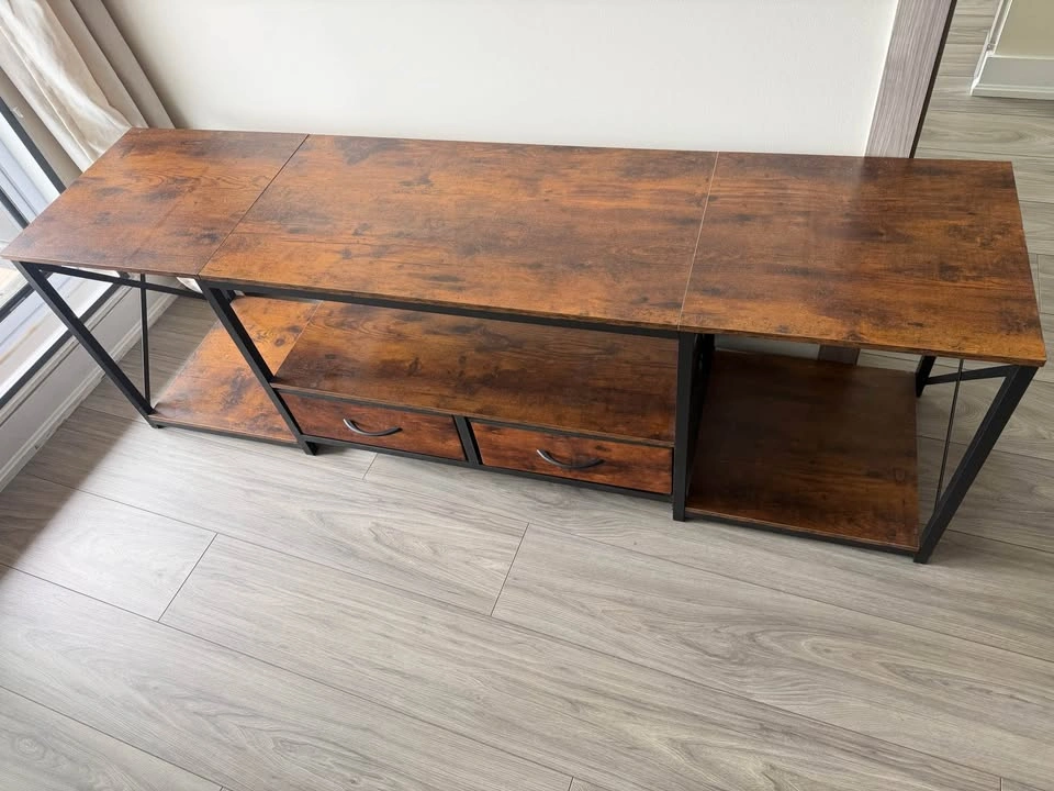 63” Industrial TV Stand / Media Console – Rustic Wood + Drawers - photo 3