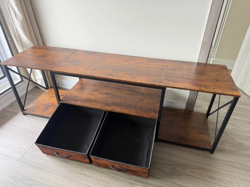 63” Industrial TV Stand / Media Console – Rustic Wood + Drawers - photo 4
