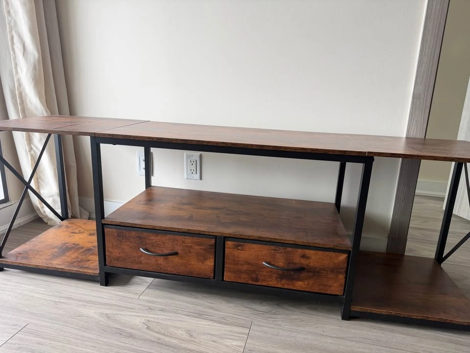 63” Industrial TV Stand / Media Console – Rustic Wood + Drawers - photo 5