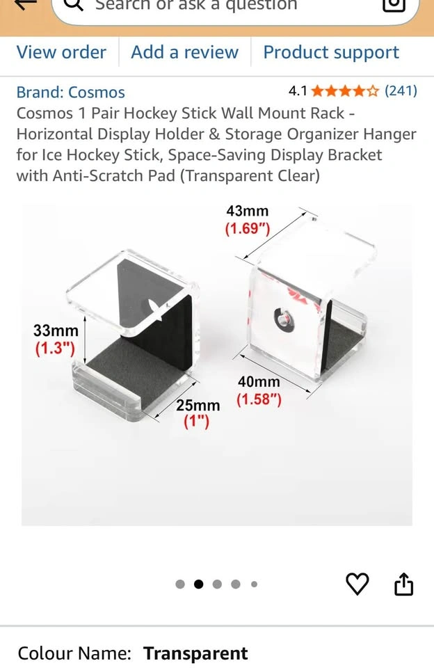 2 Packs NEW Acrylic Hockey Stick Wall Mount Holders (2 per pack) - photo 4