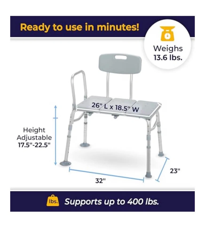Drive Medical Tub Transfer Bench w/ Backrest - photo 4