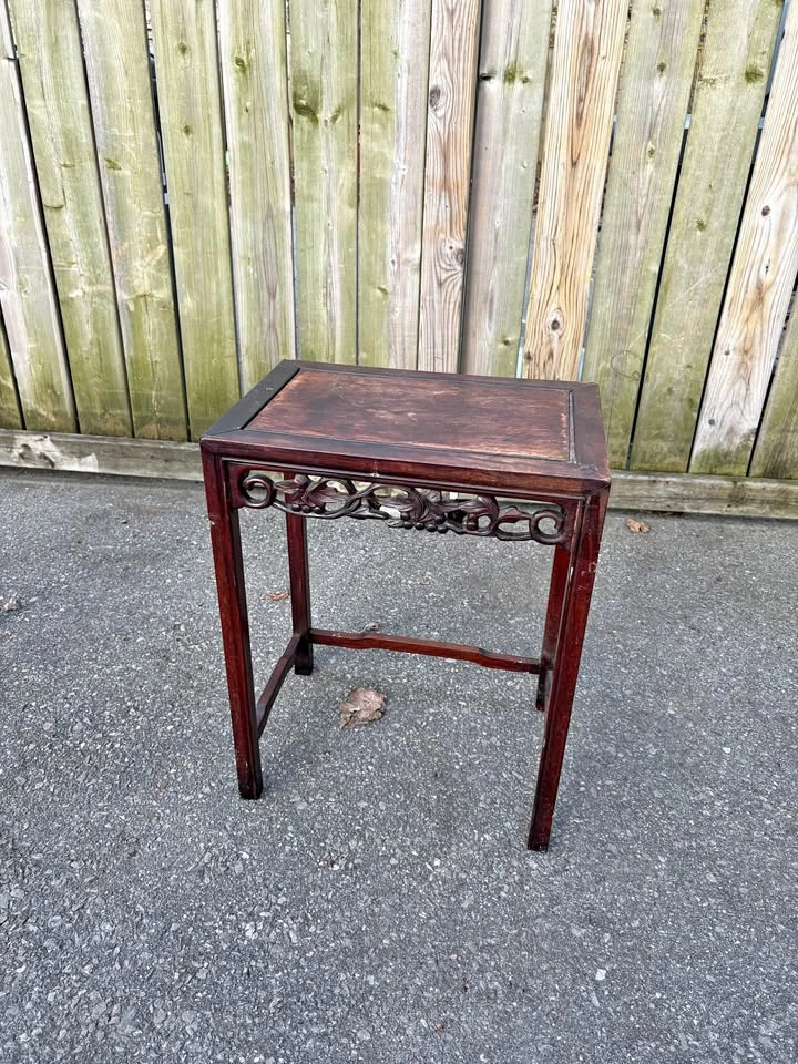Vintage Dark Wood Carved Accent Table