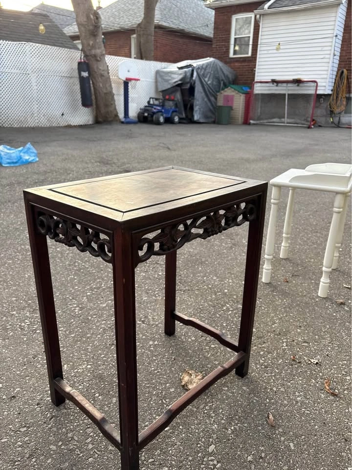 Vintage Dark Wood Carved Accent Table - photo 3