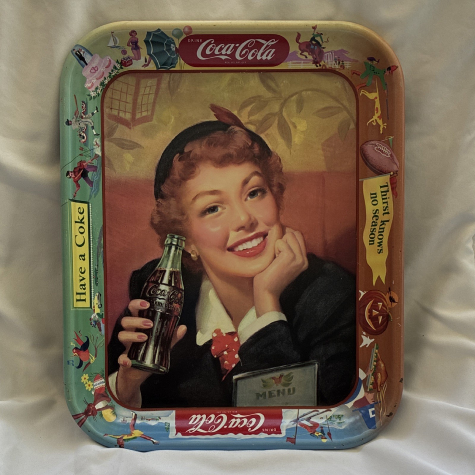 Coca-Cola Multicolor Advertising Tray with Vintage Artwork
