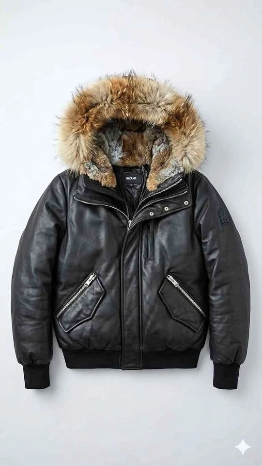 ONE DAY ONLY. Mackage Leather Bomber Jacket. Size 36. Down + Fur