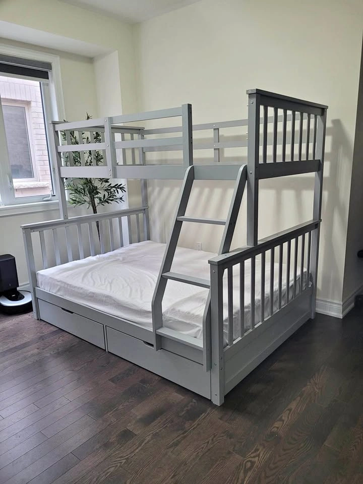 Twin Over Full Convertible Bunk Bed - Grey w/ Storage
