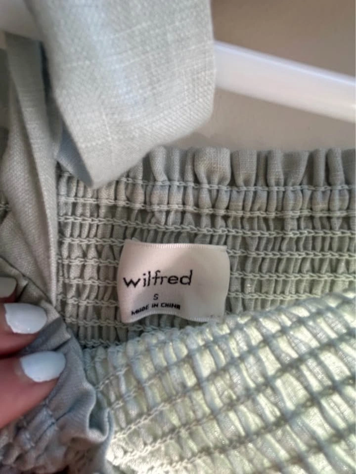Wilfred Aritzia Golden Hour Linen Smocked Dress Cool Iced Mint S - photo 2