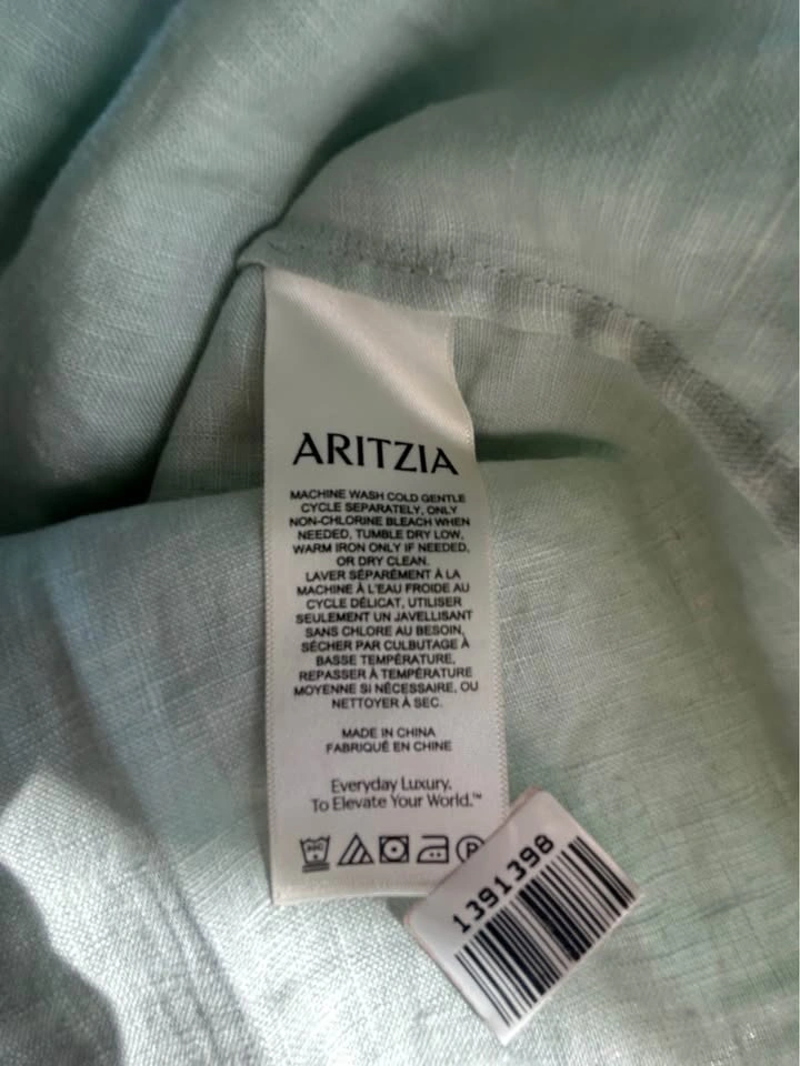 Wilfred Aritzia Golden Hour Linen Smocked Dress Cool Iced Mint S - photo 3