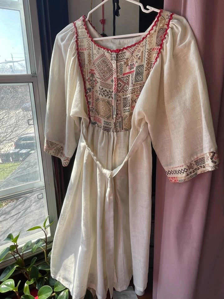 White Linen Patterned Dress, small - photo 3