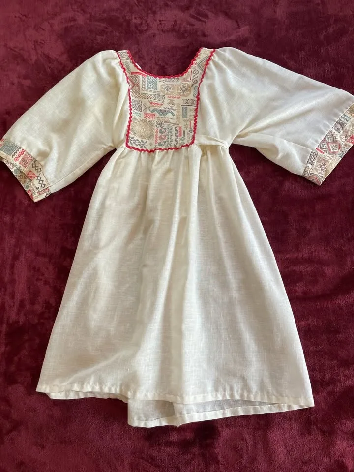White Linen Patterned Dress, small - photo 4