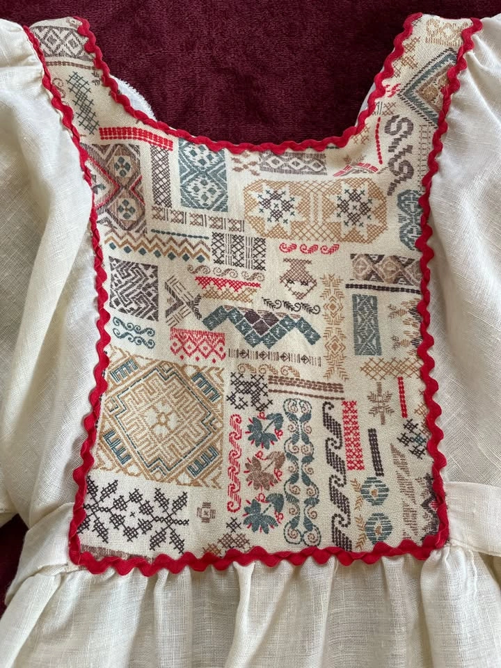 White Linen Patterned Dress, small - photo 5