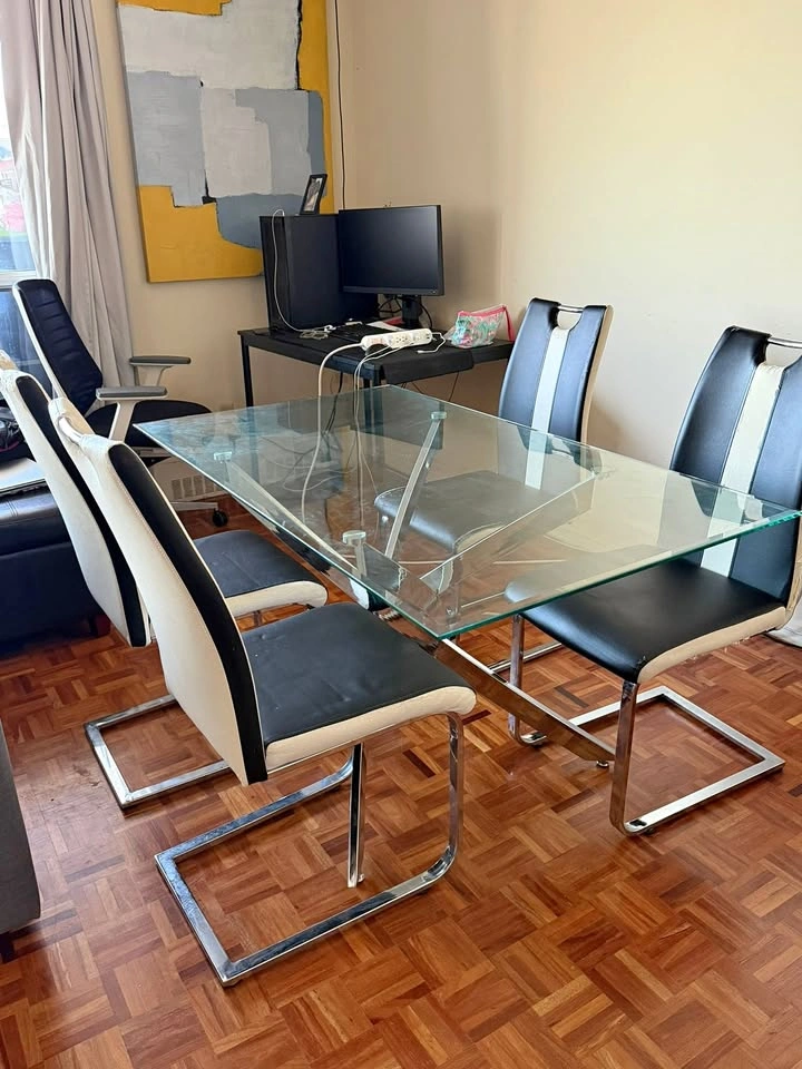 Dining Table Set (Rectangle glass table + 4 chairs)