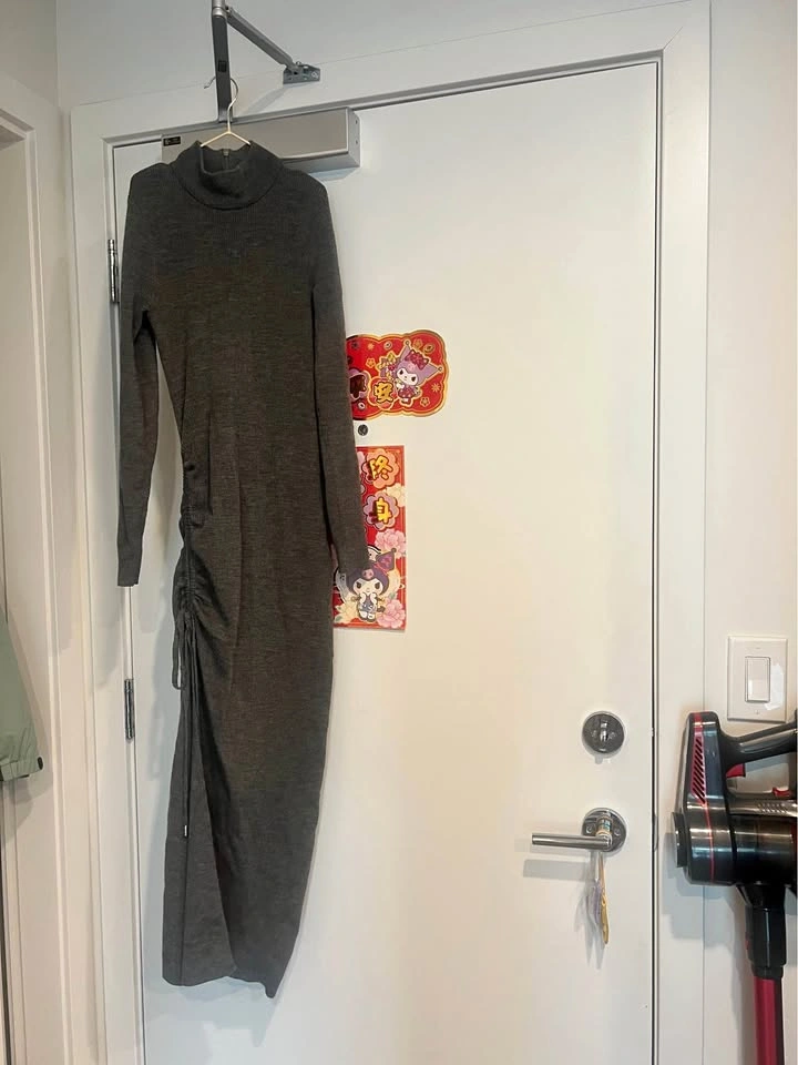 Michael Kors Grey Ribbed Mock Neck Maxi Dress - Size S