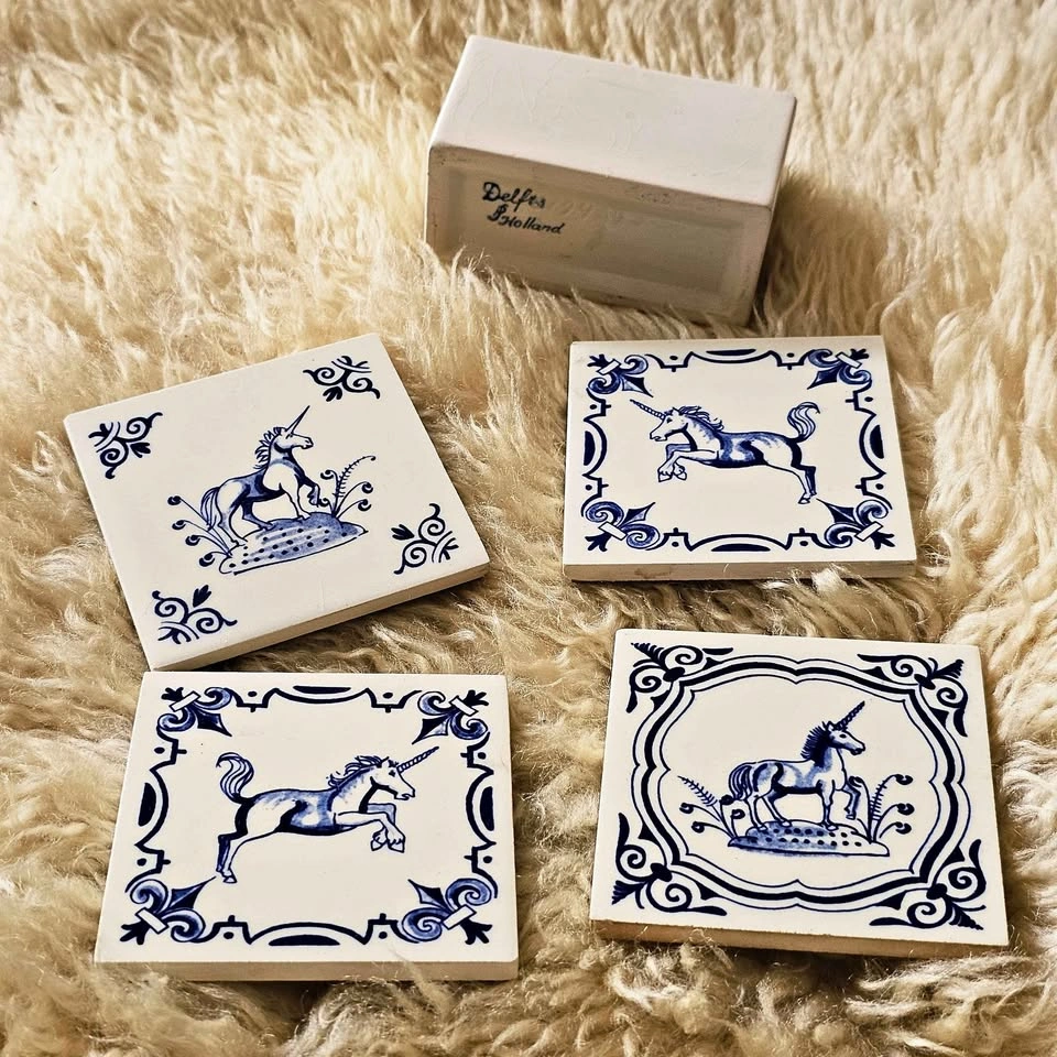 Vintage Unicorn Delft Holland Coaster Set