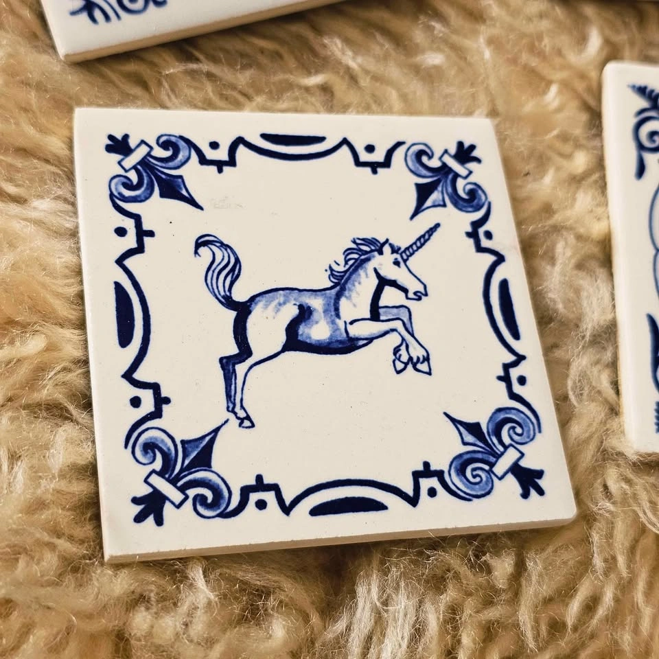 Vintage Unicorn Delft Holland Coaster Set - photo 3