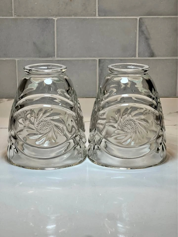 Pair of Vintage Pressed Glass Sunburst Lamp Shades