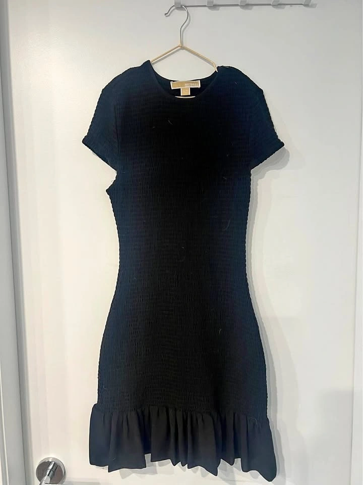 MK Black Smocked Mini Dress - Stretchy & Flattering - SIZE SMALL