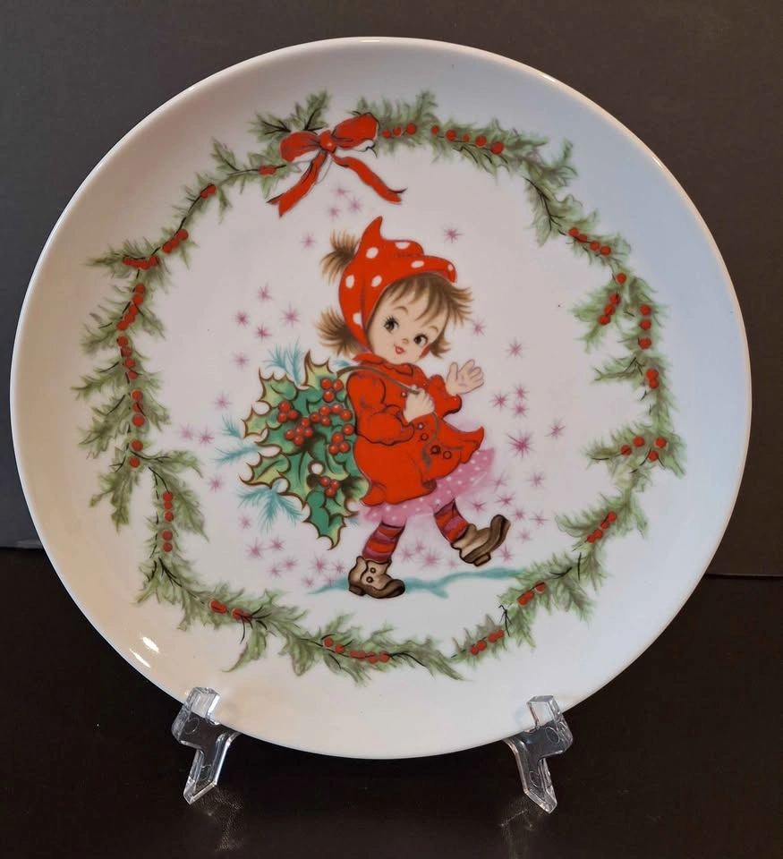 Vintage Lefton Hand Painted Christmas Girl Plate 8" 448P Japan - photo 2