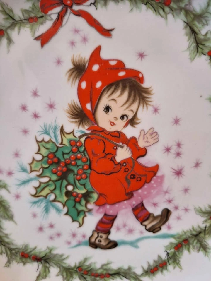 Vintage Lefton Hand Painted Christmas Girl Plate 8" 448P Japan - photo 5