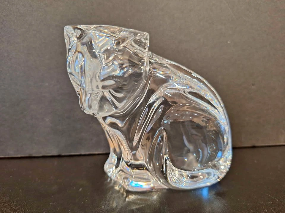 ADORABLE Waterford Crystal Art Glass Sitting Cat Paperweight Sig