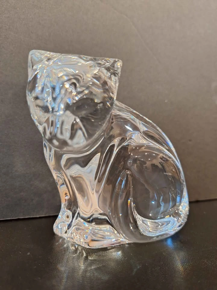 ADORABLE Waterford Crystal Art Glass Sitting Cat Paperweight Sig - photo 2