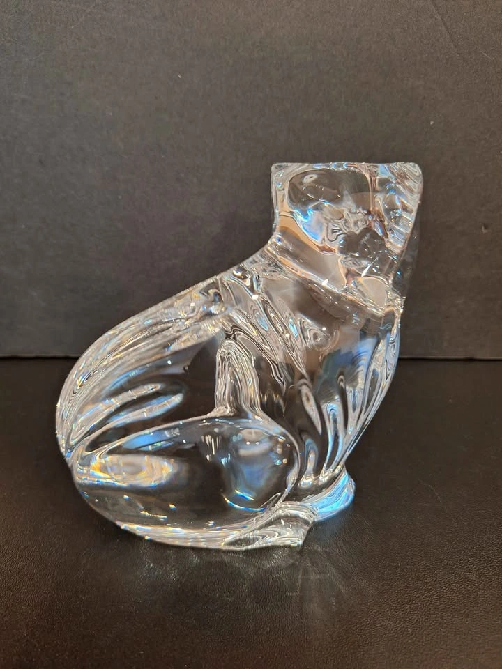 ADORABLE Waterford Crystal Art Glass Sitting Cat Paperweight Sig - photo 4