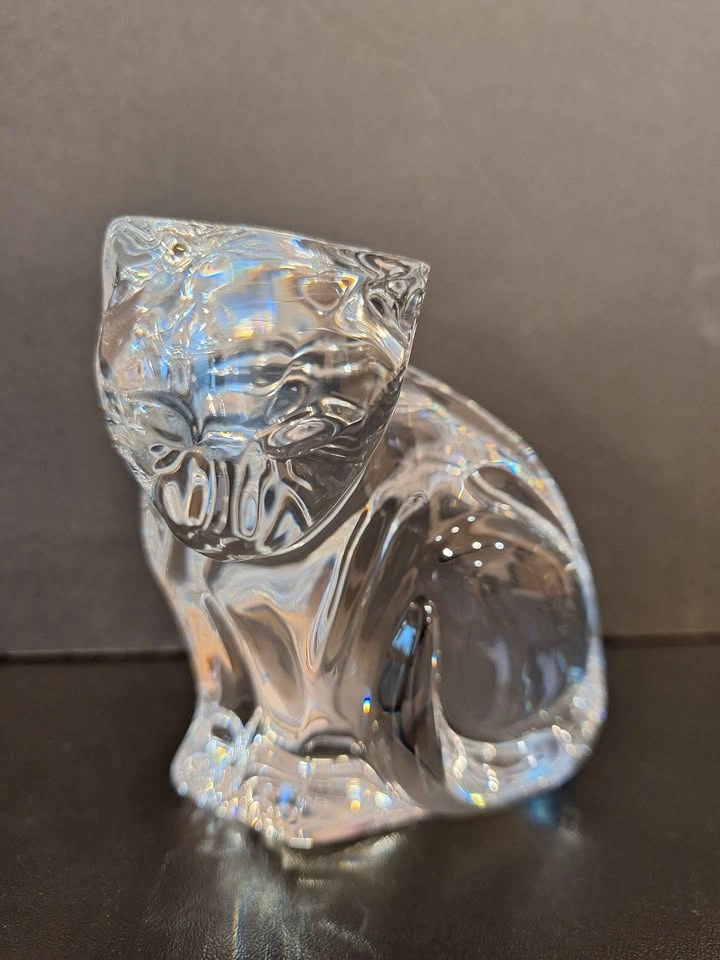ADORABLE Waterford Crystal Art Glass Sitting Cat Paperweight Sig - photo 5
