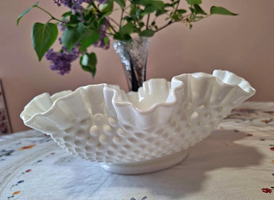 Vintage Fenton Milk Glass Ruffled Serving Bowl 11.25"