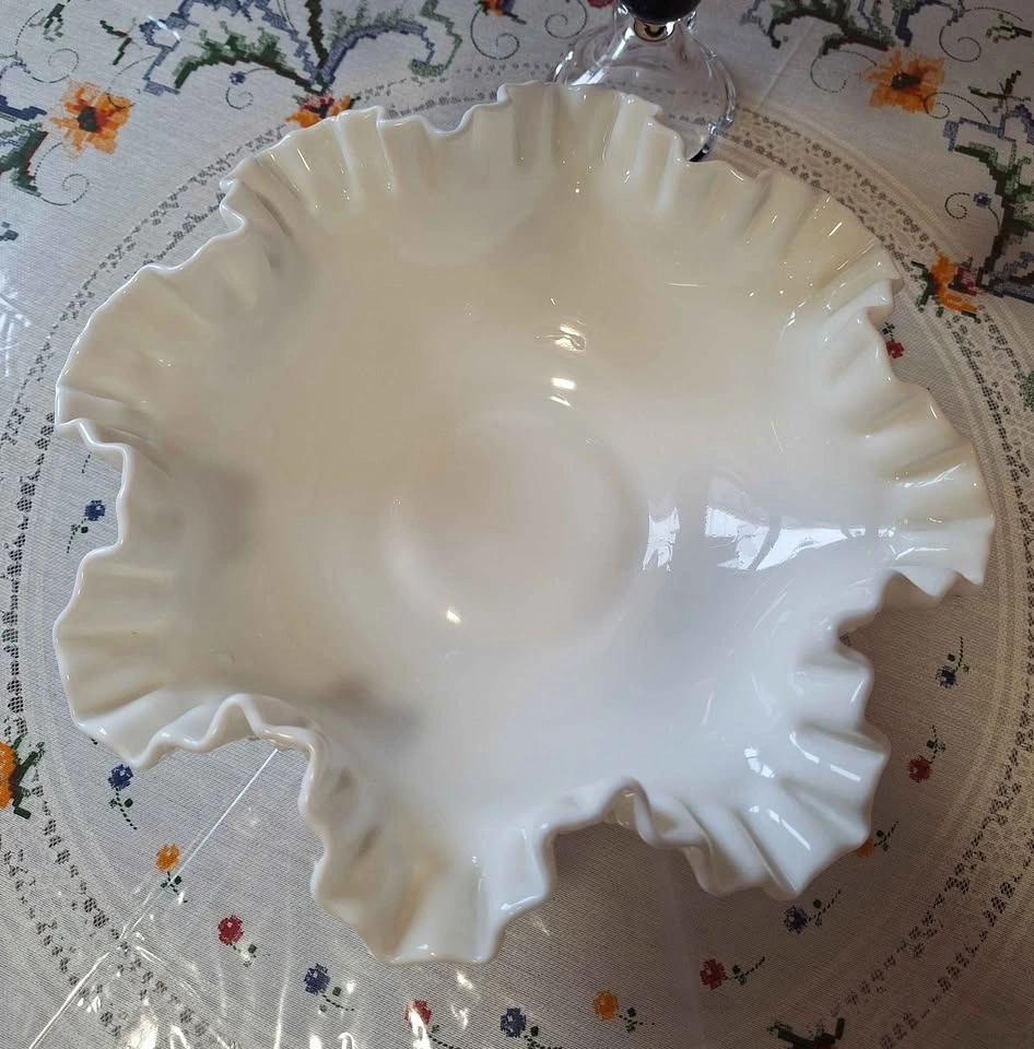 Vintage Fenton Milk Glass Ruffled Serving Bowl 11.25" - photo 4