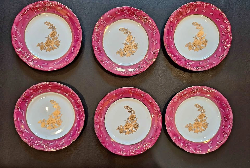 CHODZIEZ Pink Gold Floral China Plates - Set of 6 Dessert Plates